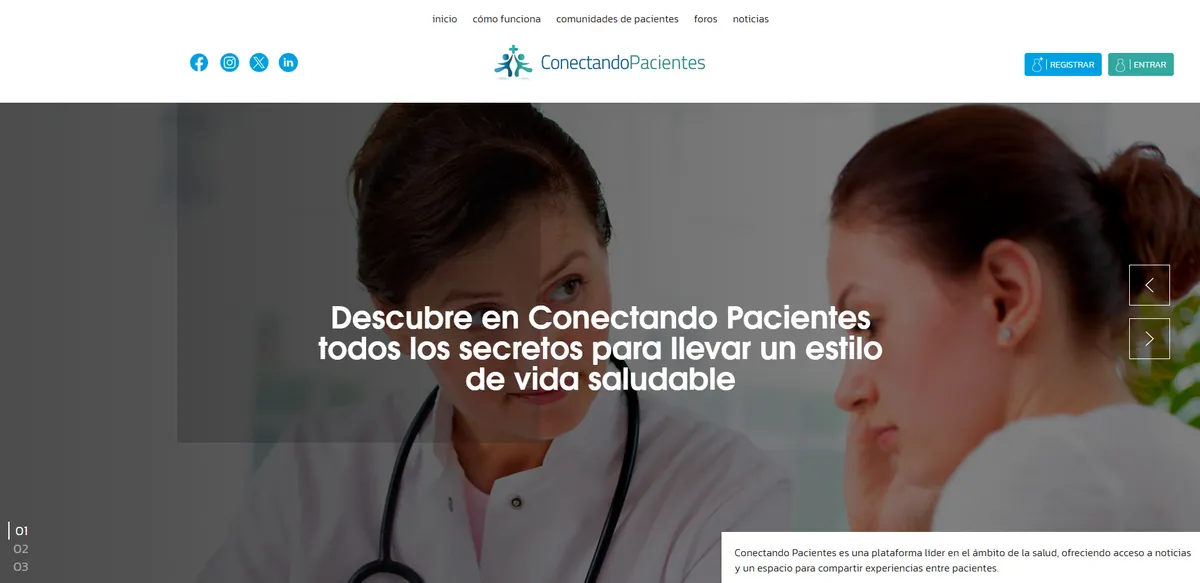 Home page of Conectando Pacientes, a Spanish health site