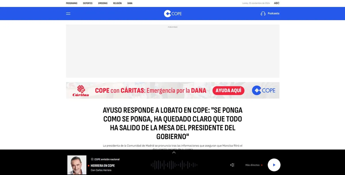 Home page of Cope, a Spanish radio station