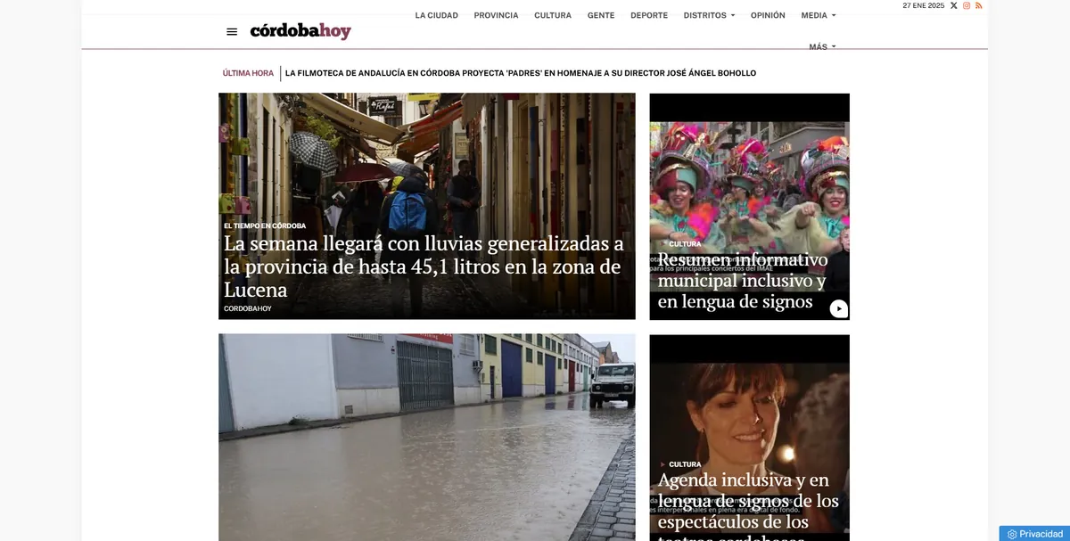 Home page of Córdoba Hoy, a newspaper in Andalusia