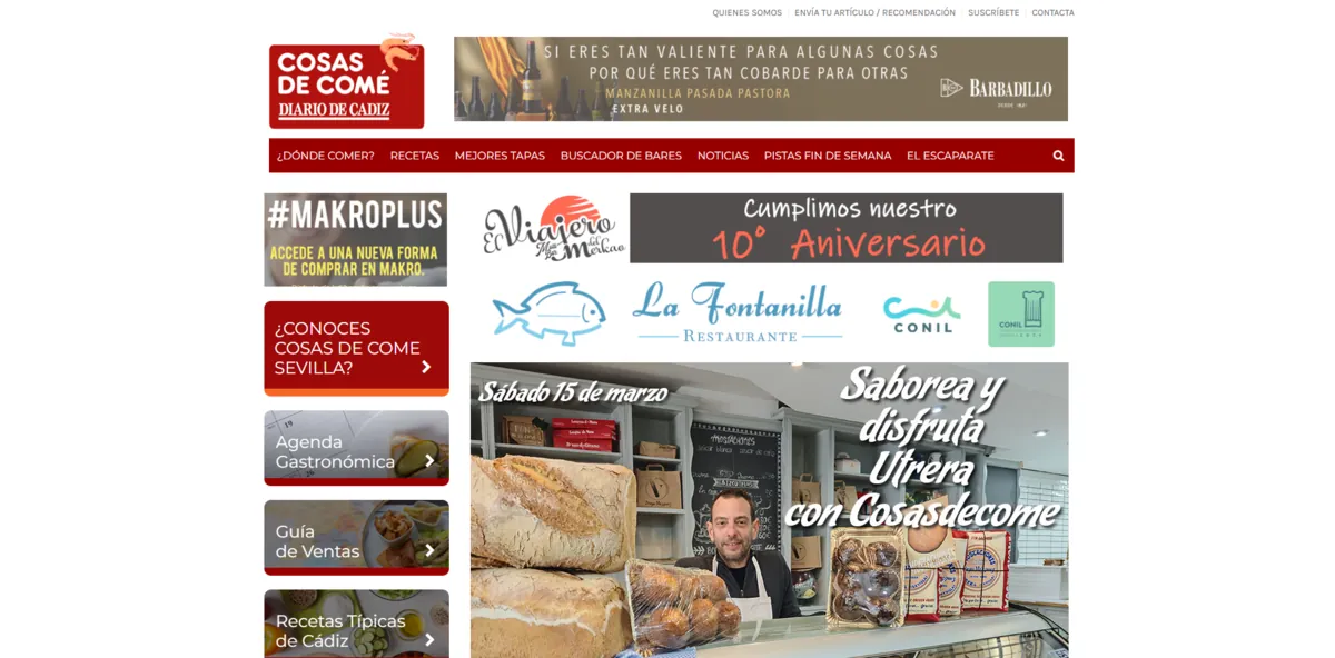 Home page of Cosas De Comé Cádiz, a Spanish food site