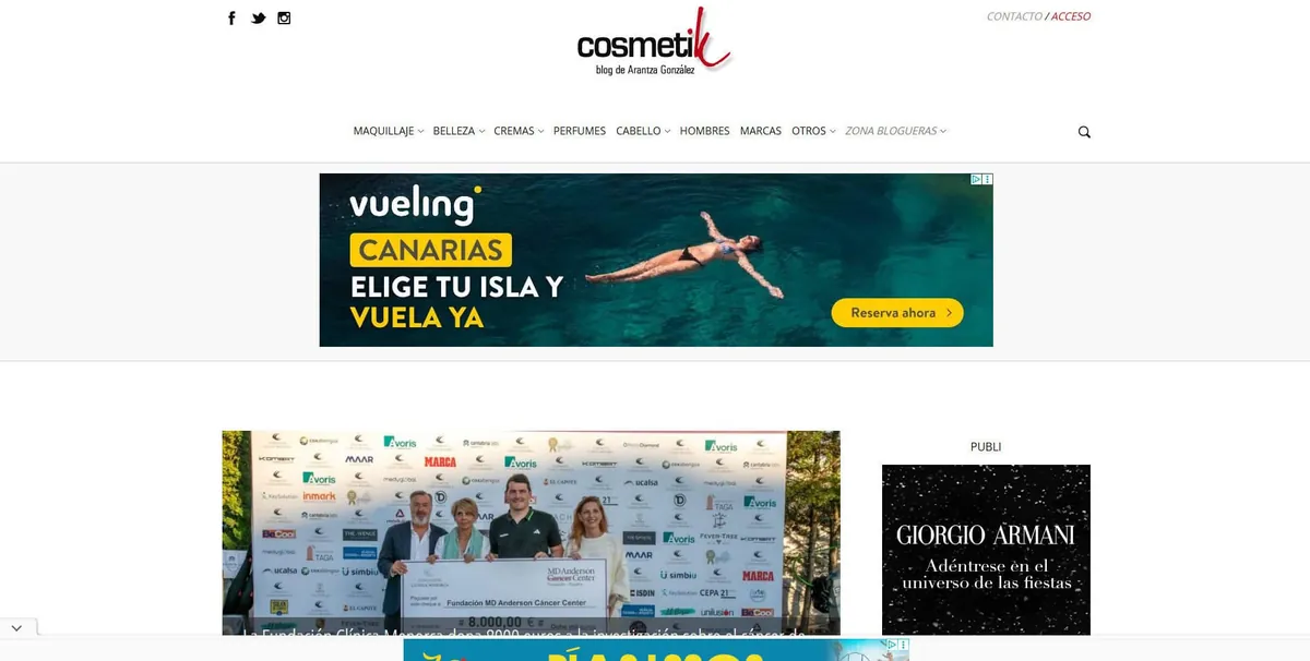 Home page of Cosmetik, a Spanish beauty site