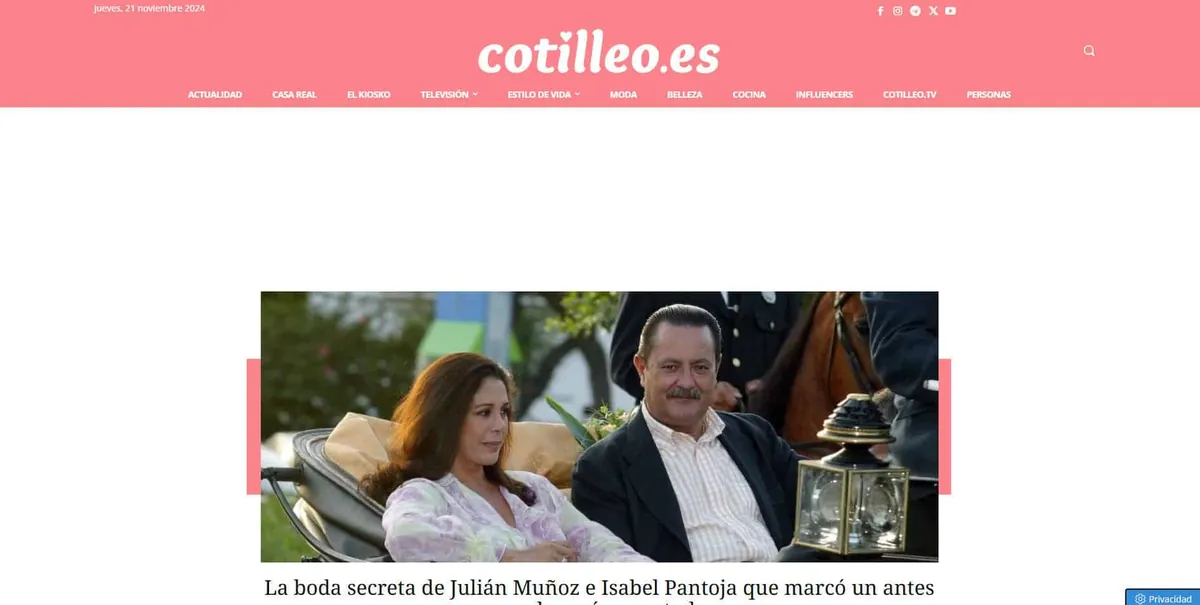 Home page of Cotilleo, a Spanish-language celebrity magazine