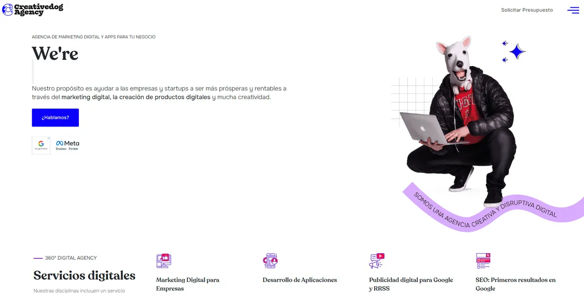 Home page of Creative Dog, an SEO agency in Argentina