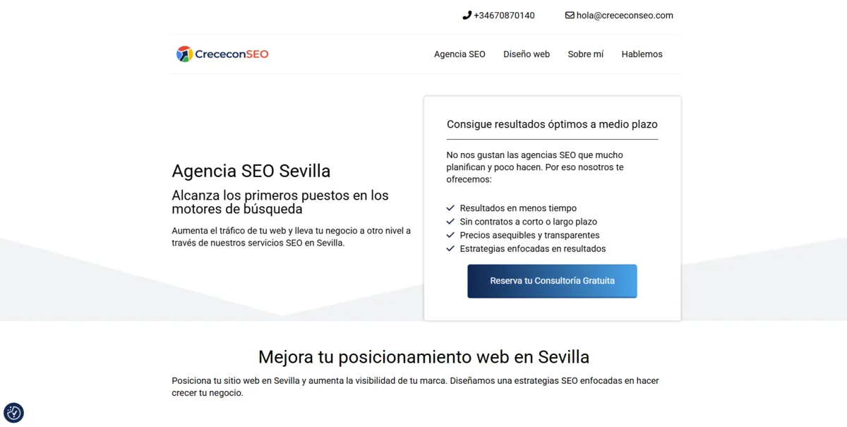 Home page of CreceConSEO, an SEO agency in Seville