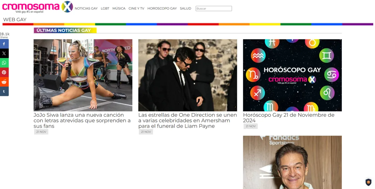 Home page of CromosomaX, a Spanish-language celebrity magazine