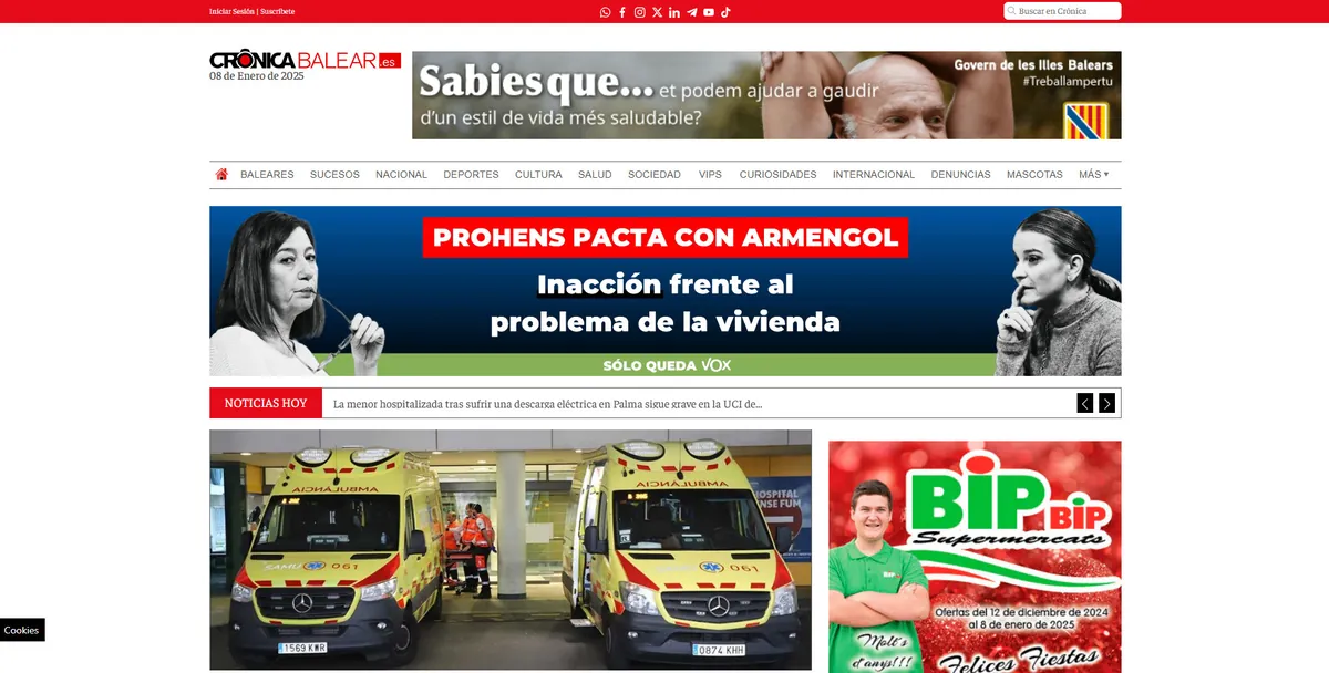 Home page of Crónica Balear, a newspaper in the Balearic Islands