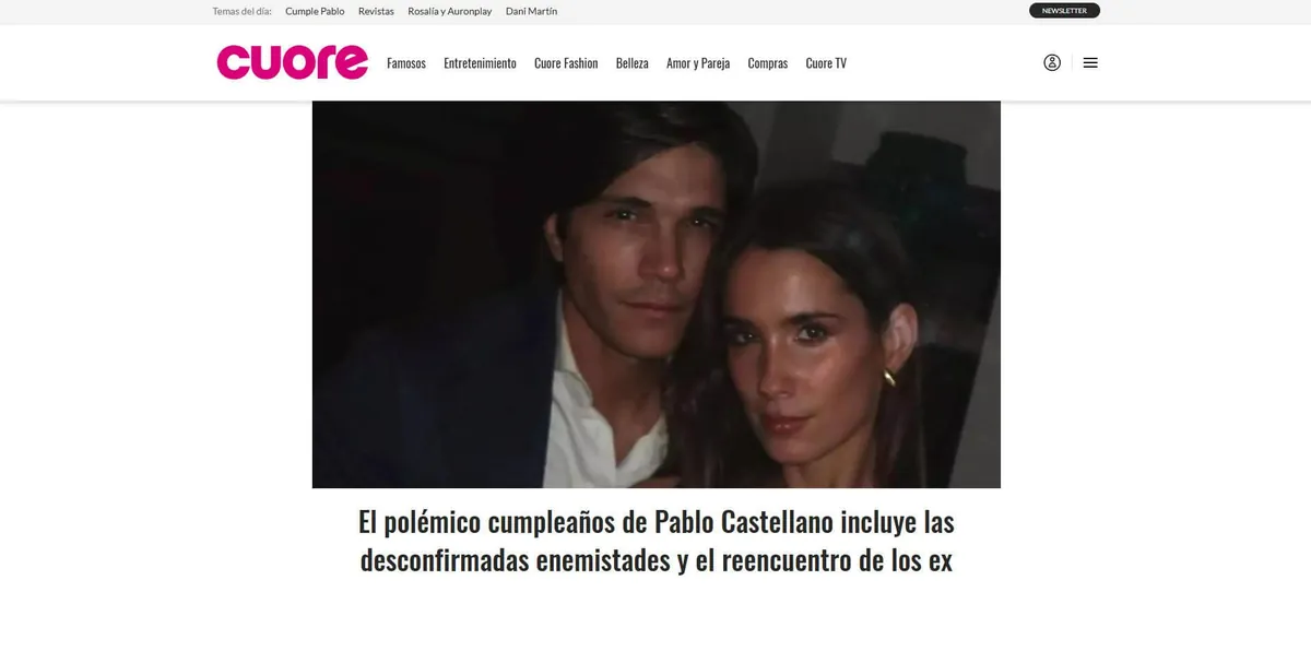 Home page of Cuore, a Spanish fashion magazine