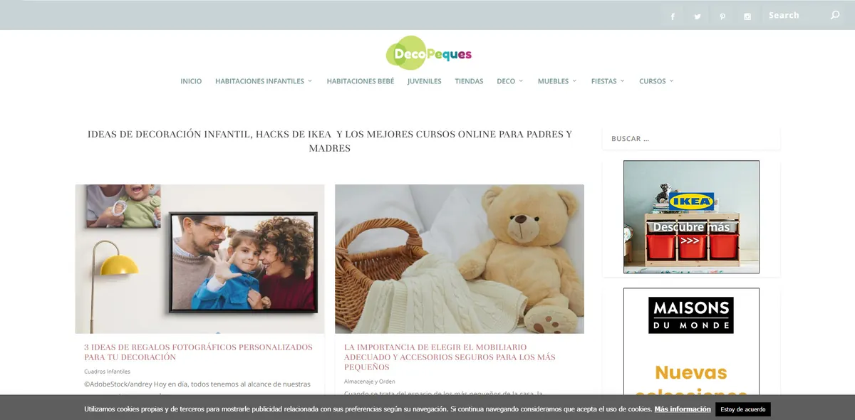 Home page of Decopeques, a Spanish home decor site