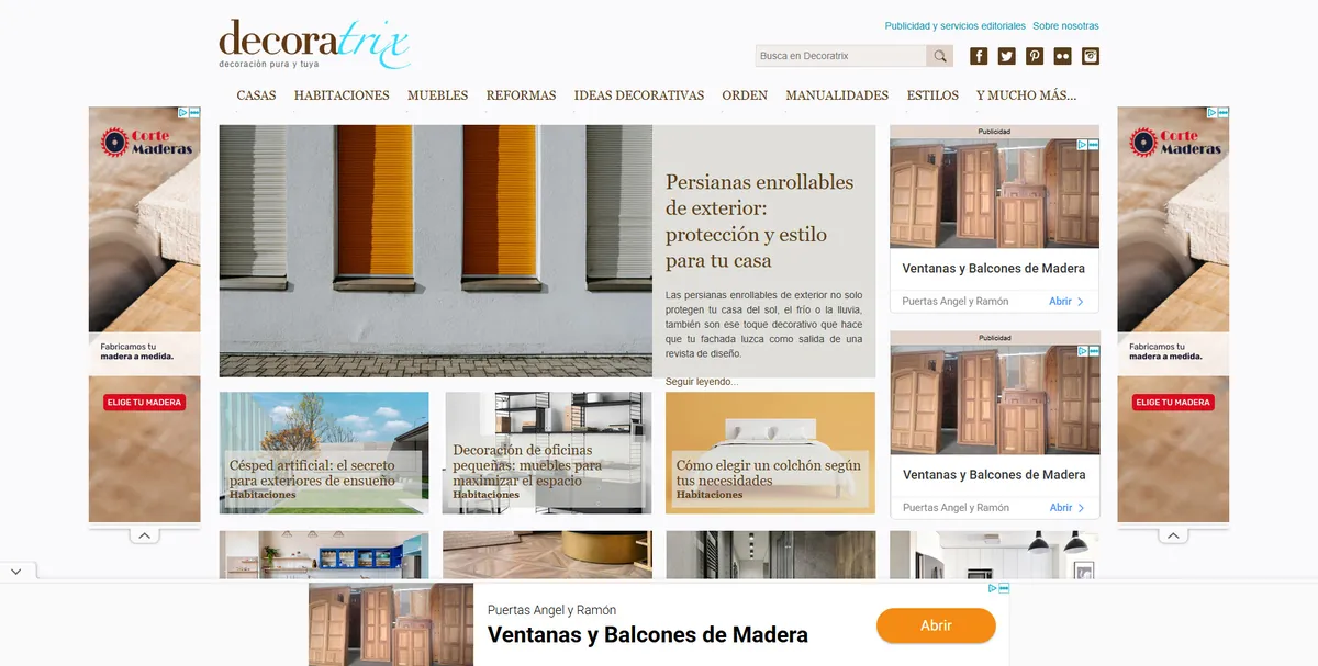 Home page of Decoratrix, a Spanish home decor site