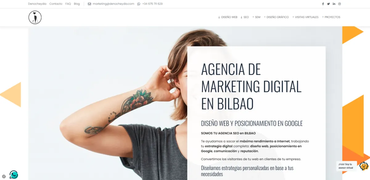 Home page of Denocheydia, an SEO agency in Bilbao