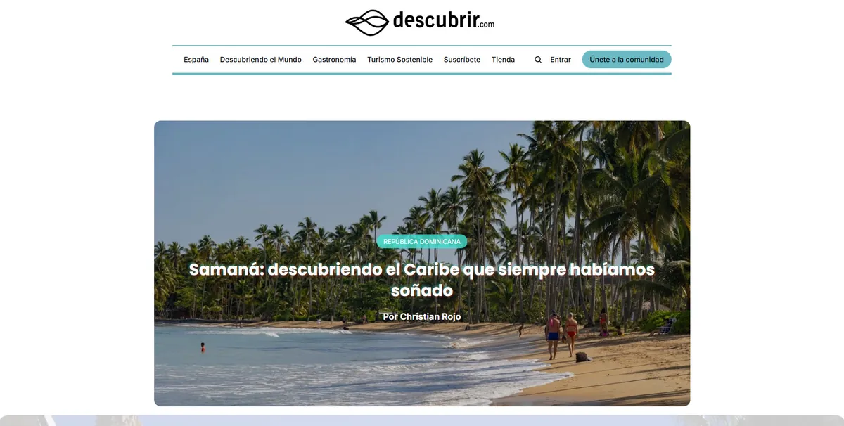 Home page of Descubrir, a Spanish travel site