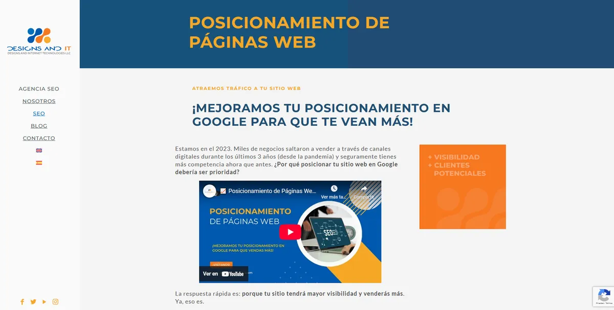 Home page of Designs & IT, an SEO agency in Colombia