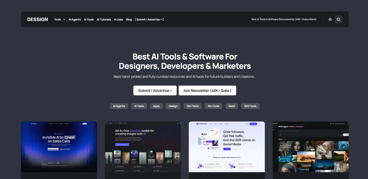 Home page of Dessign, a tech site