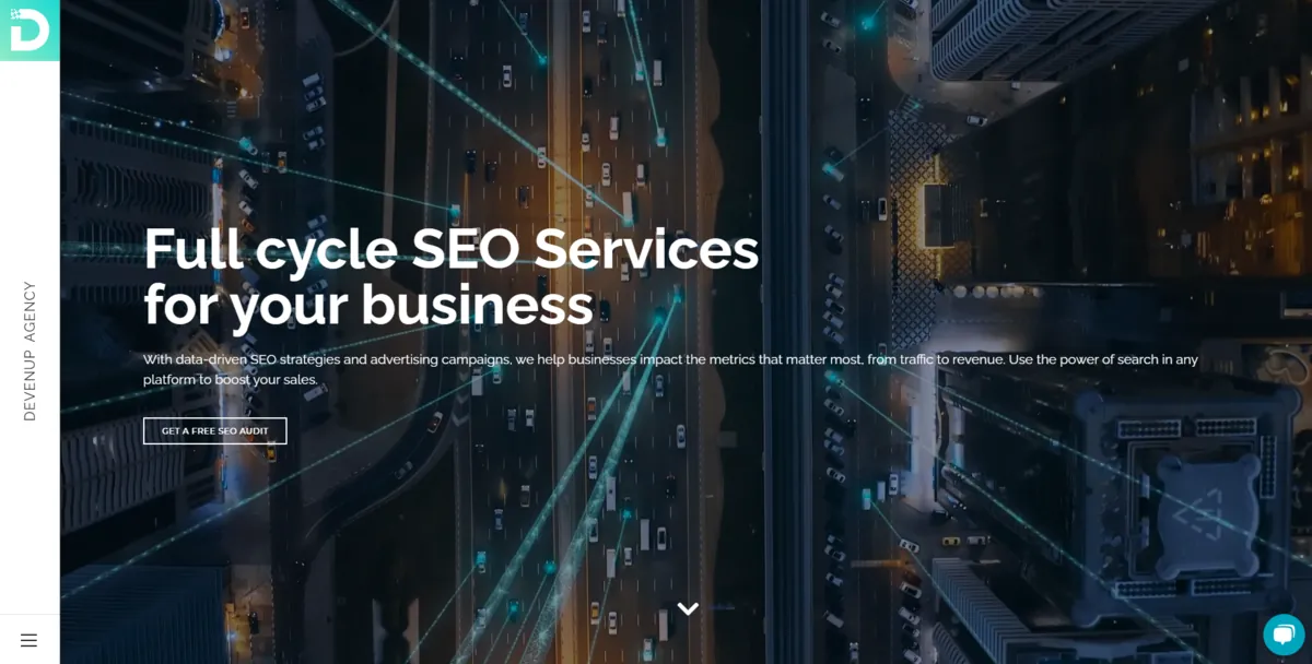 Home page of Devenup Agency, an SEO agency