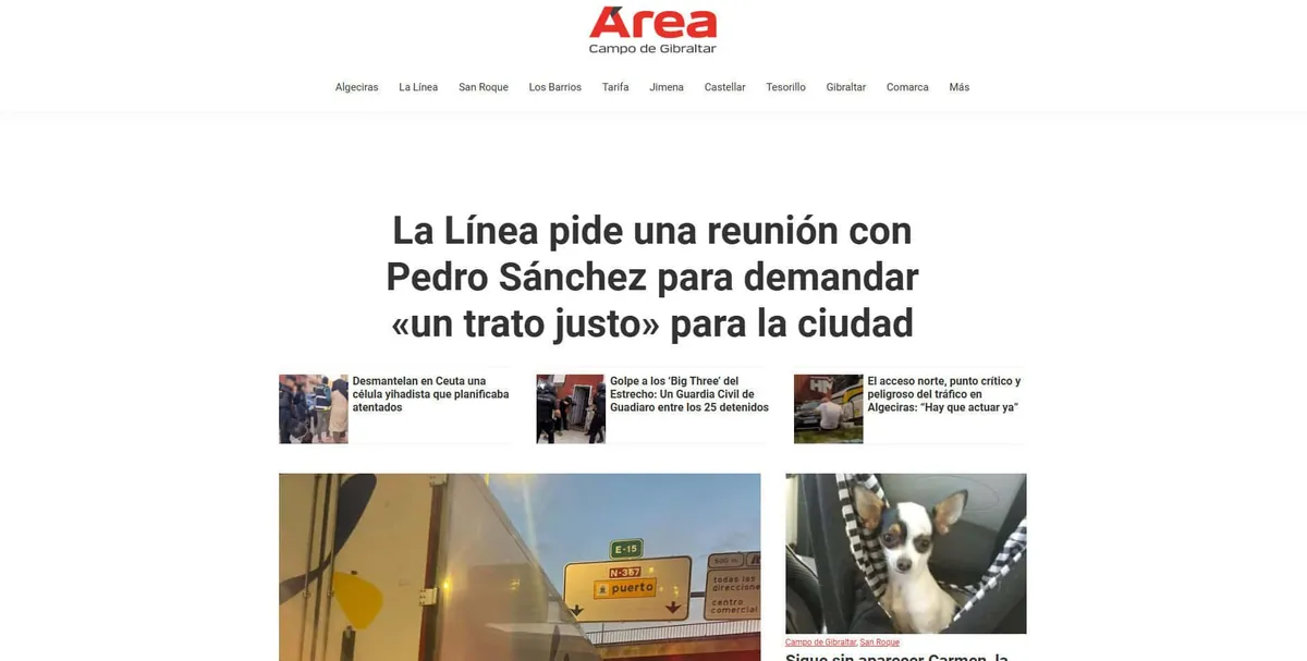 Home page of Diario Área, a newspaper in Cádiz