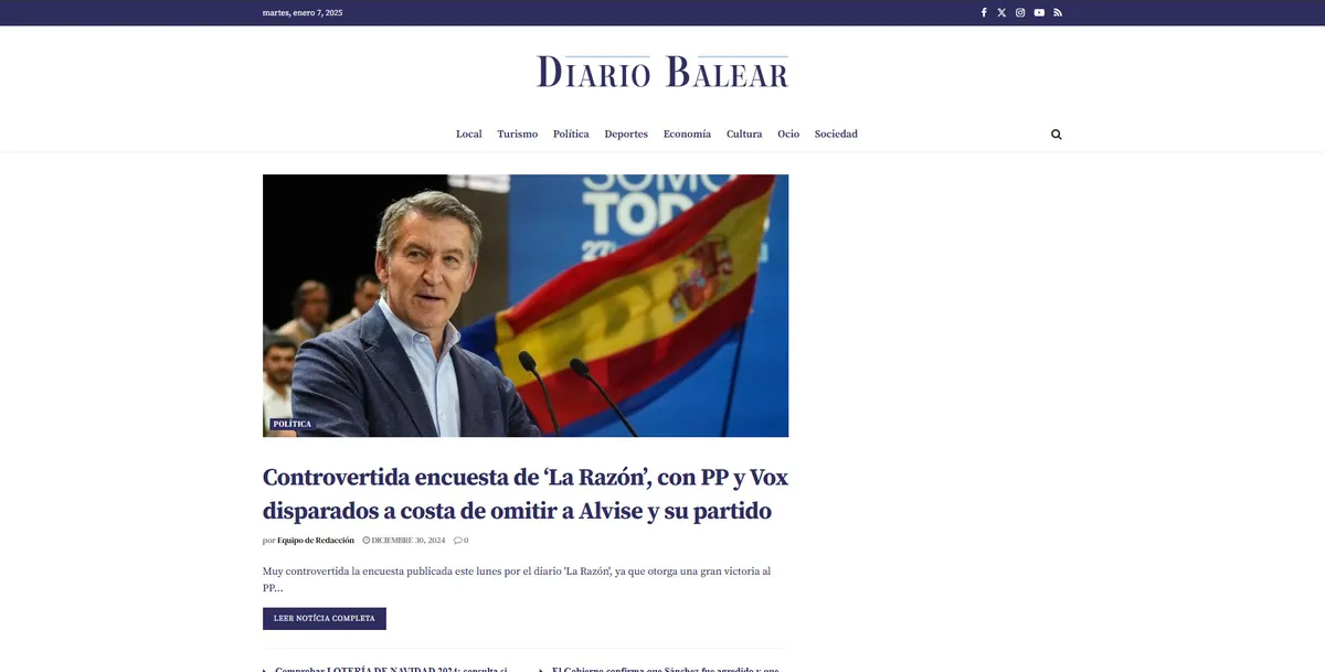 Home page of Diario Balear, a newspaper in the Balearic Islands