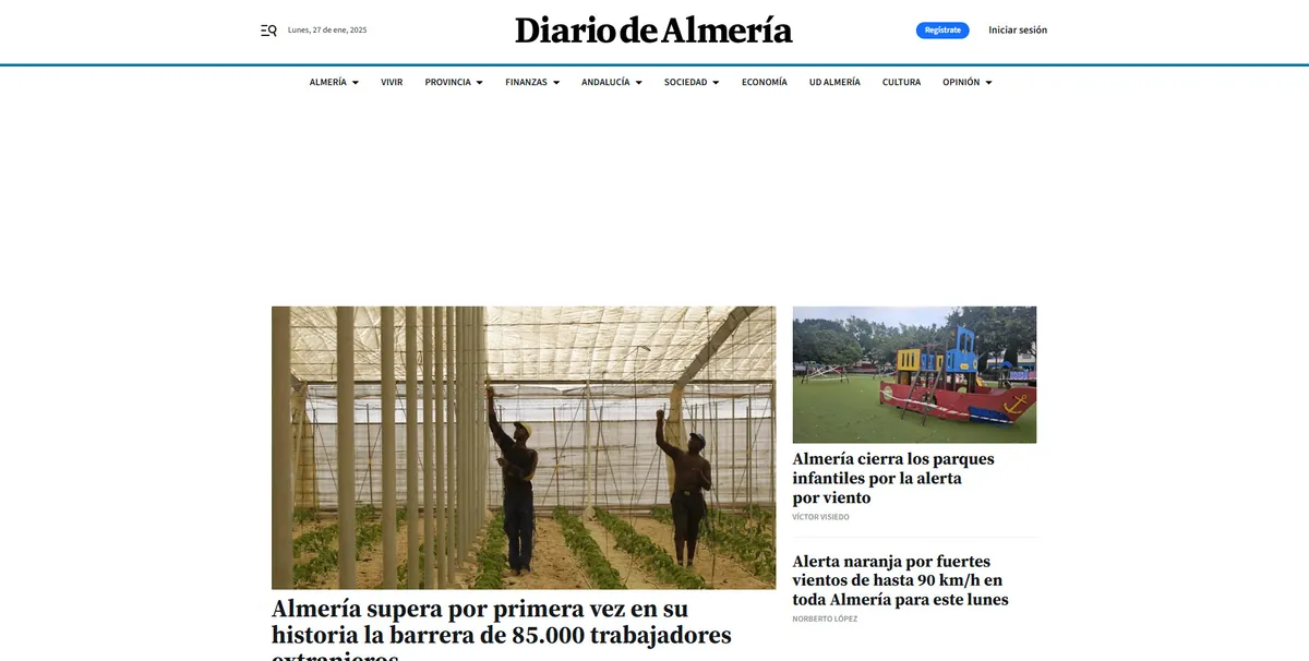 Home page of Diario de Almería, a newspaper in Andalusia