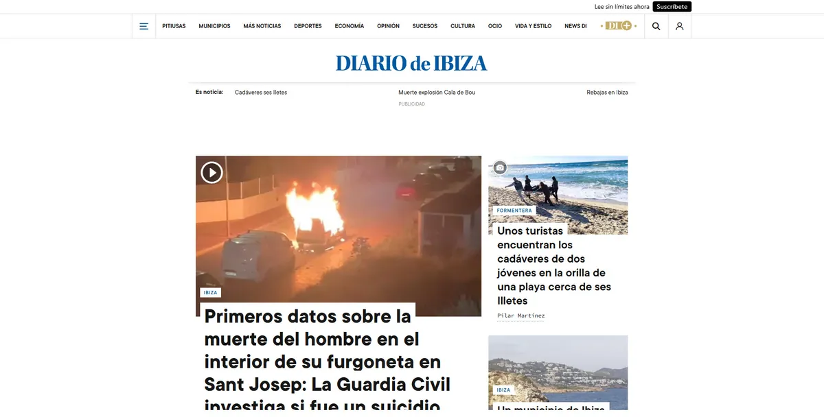 Home page of Diario de Ibiza, a newspaper in the Balearic Islands