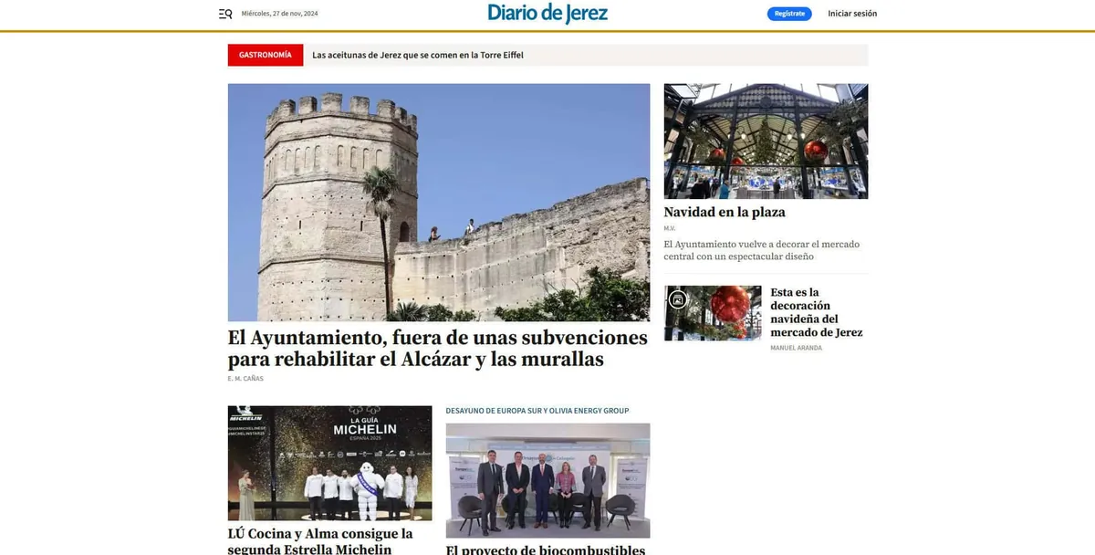 Home page of Diario de Jerez, a newspaper in Cádiz