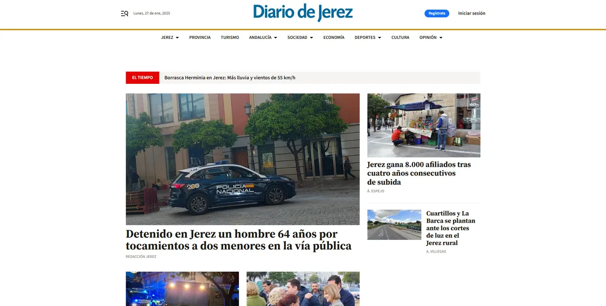 Home page of Diario de Jerez, a newspaper in Andalusia