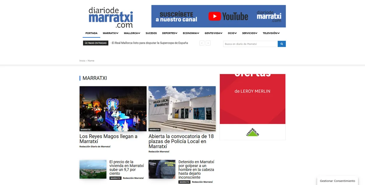 Home page of Diario de Marratxí, a newspaper in the Balearic Islands