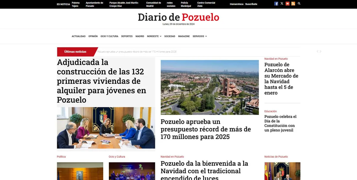 Home page of Diario de Pozuelo, a newspaper in Madrid