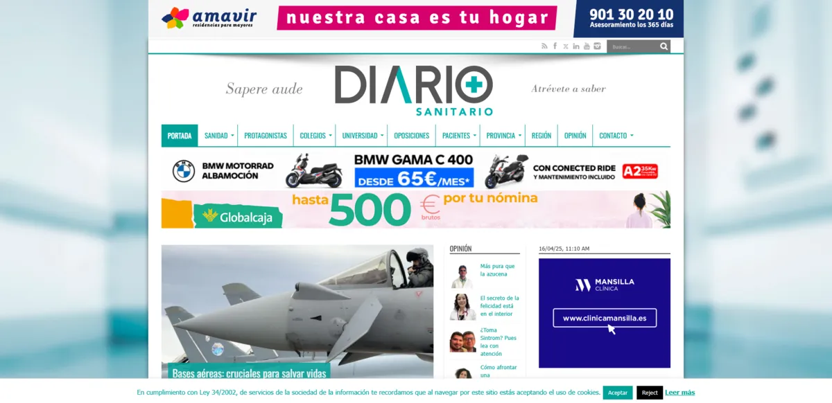 Home page of Diario Sanitario, a Spanish health site