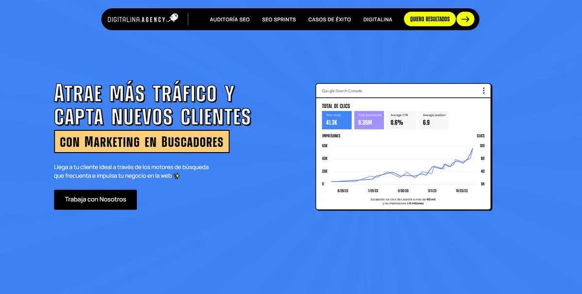 Home page of Digitalina Agency, an SEO agency in Mexico