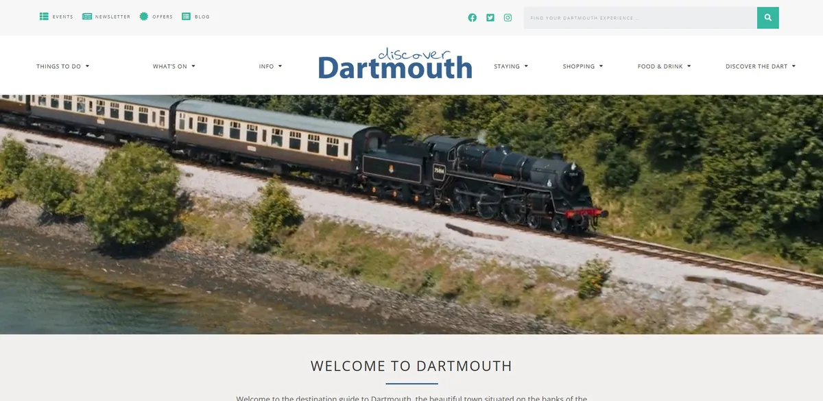 Home page of Discover Dartmouth, a UK travel site
