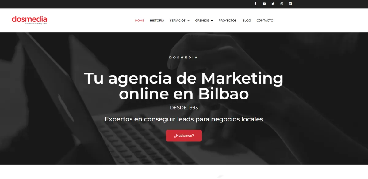 Home page of Dosmedia, an SEO agency in Bilbao