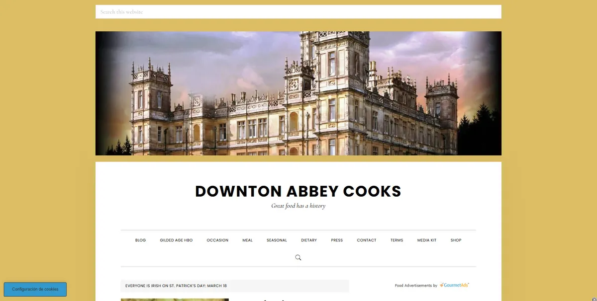 Home page of Downton Abbey Cooks, a US food site