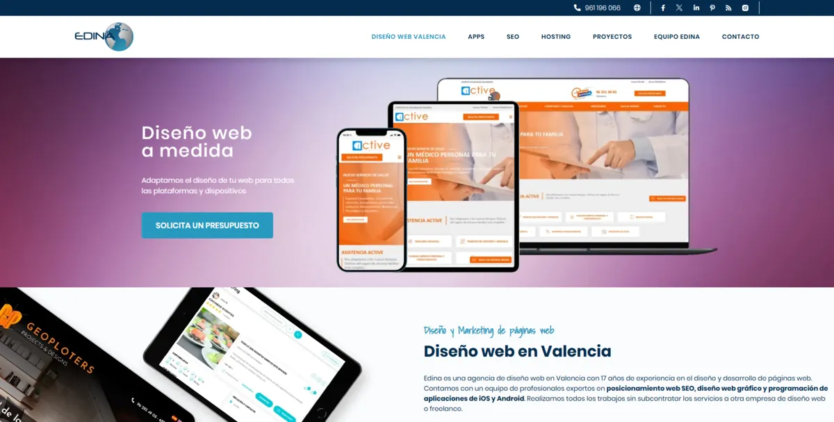 Home page of Edina, an SEO agency in Valencia
