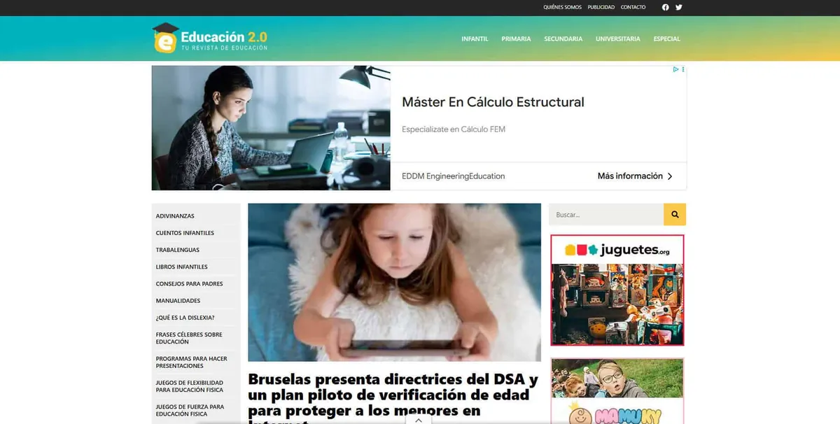 Home page of Educación 2.0, a Spanish education site