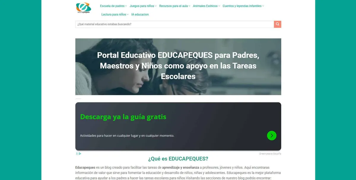 Home page of Educapeques, a Spanish education site
