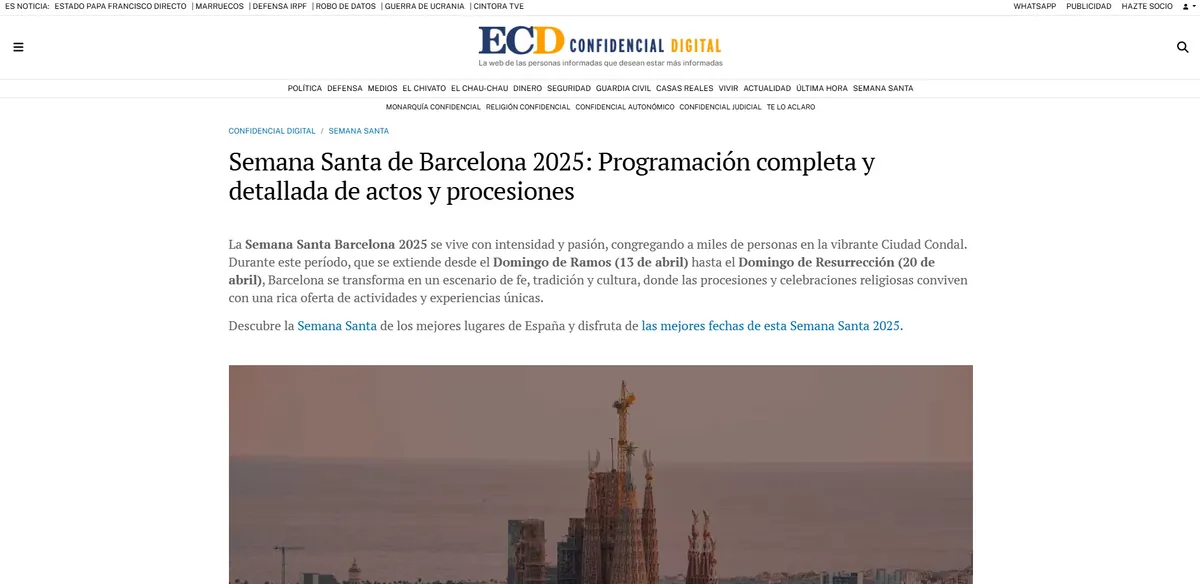 El Confidencial Digital article on the 2025 Barcelona Holy Week processions