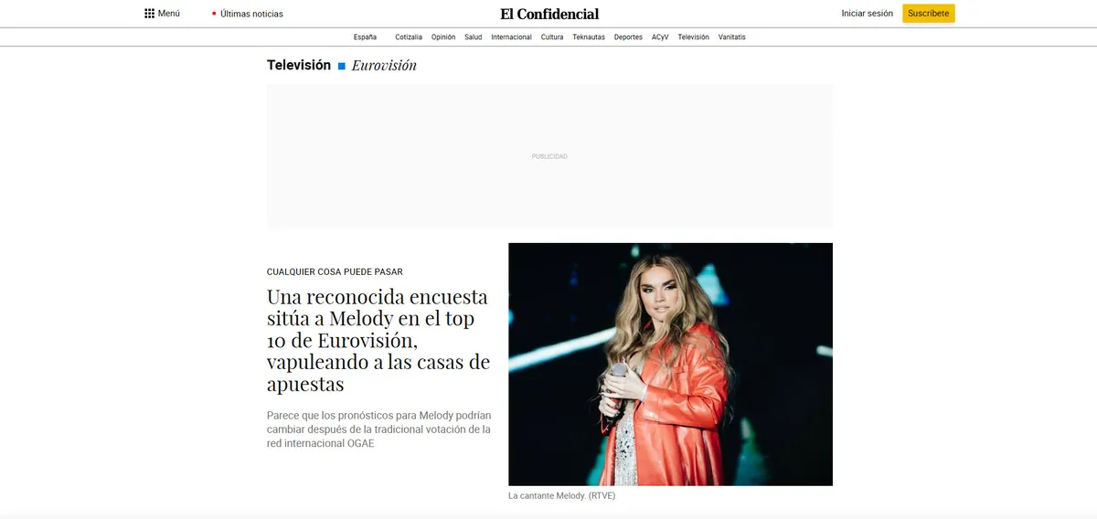 Artículo de El Confidencial sobre Melody en el top 10 de Eurovisión