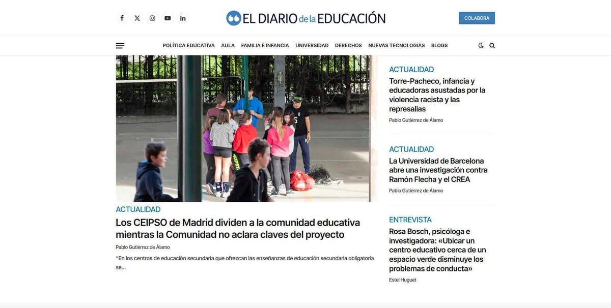Home page of El Diario de la Educación, a Spanish education site