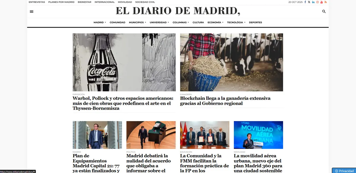 Home page of El Diario de Madrid, a newspaper in Madrid