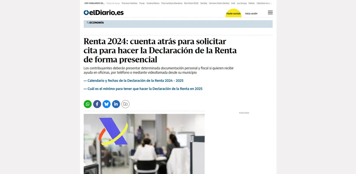 elDiario.es article on booking an appointment for the 2024 income tax return