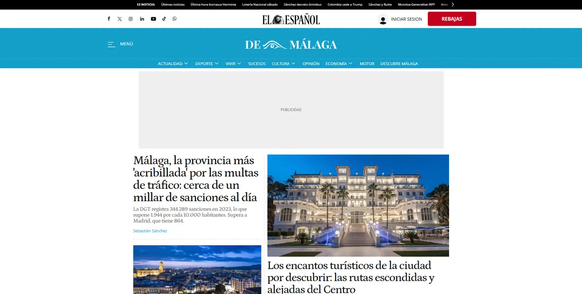 Home page of El Español Málaga, a newspaper in Andalusia