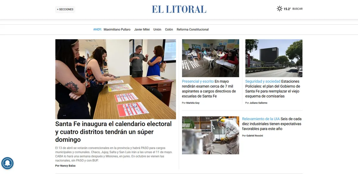 Home page of El Litoral, an Argentine newspaper