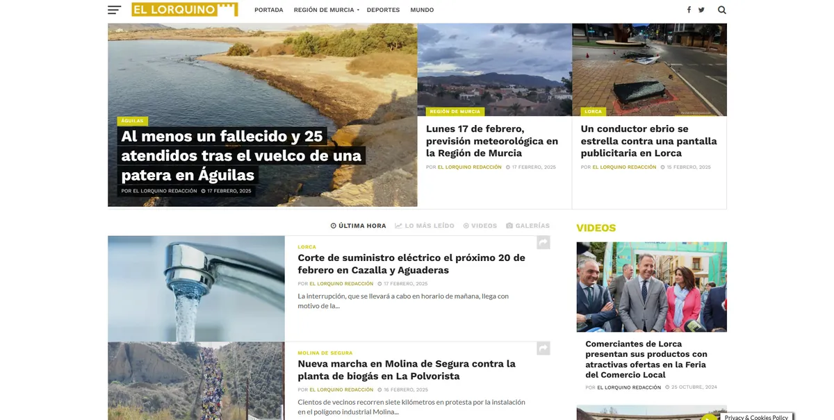 Home page of El Lorquino, a newspaper in Murcia