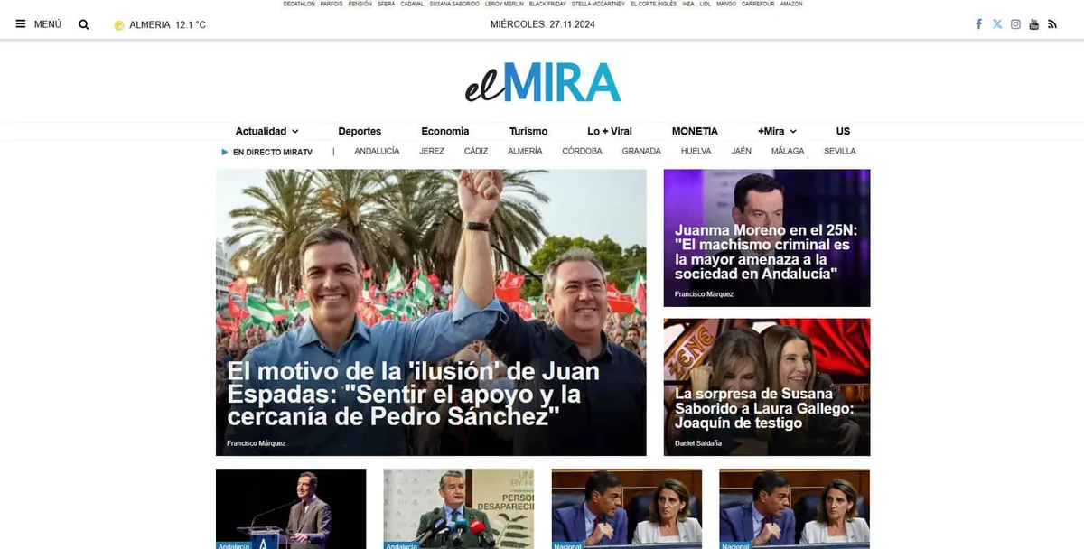 Home page of El Mira, a newspaper in Cádiz