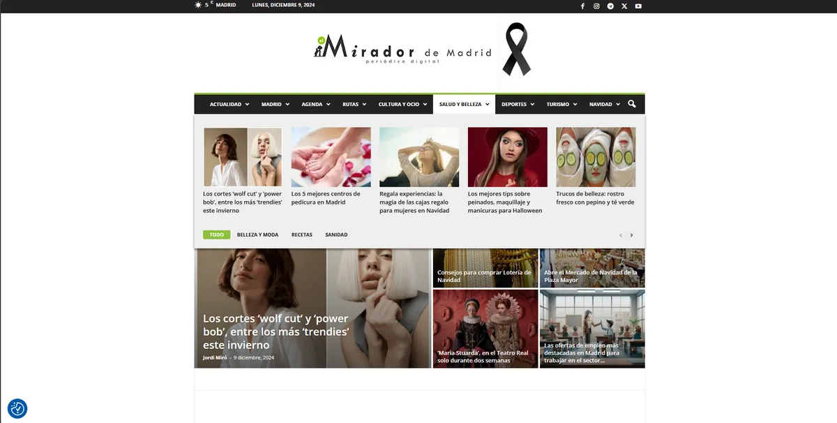 Home page of El Mirador de Madrid, a newspaper in Madrid