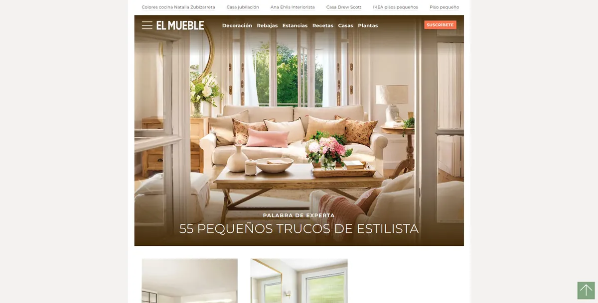 Home page of El Mueble, a Spanish home decor site