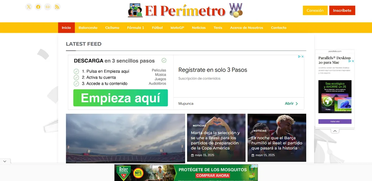 Home page of El Perímetro, a Spanish sports site