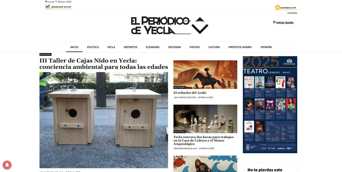 Home page of El Periódico de Yecla, a newspaper in Murcia