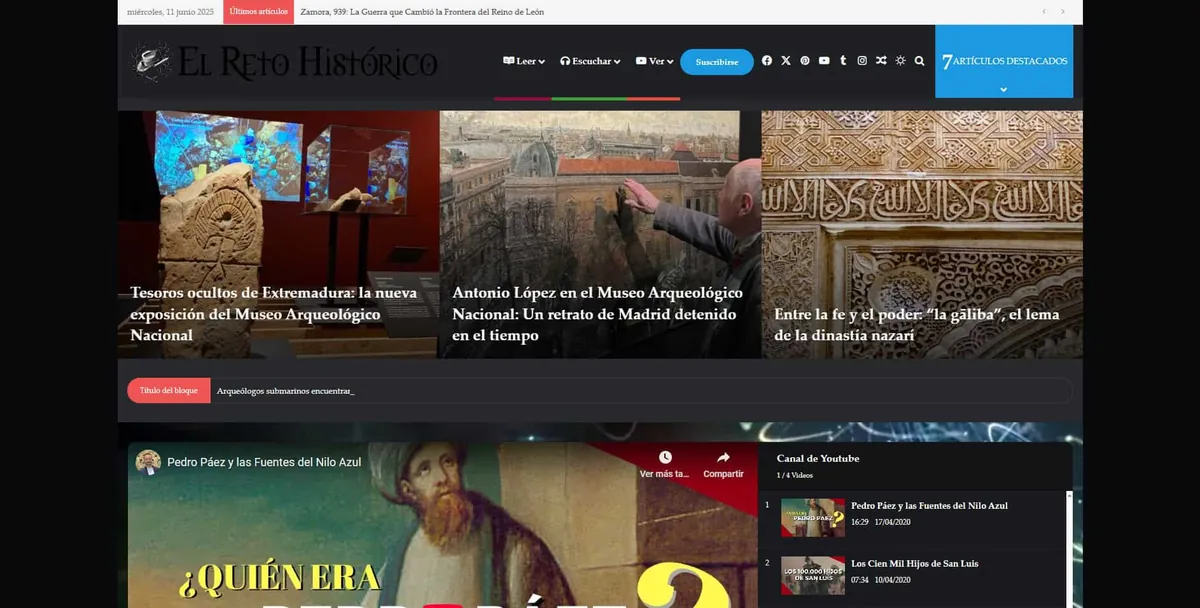 Home page of El Reto Histórico, a Spanish history site