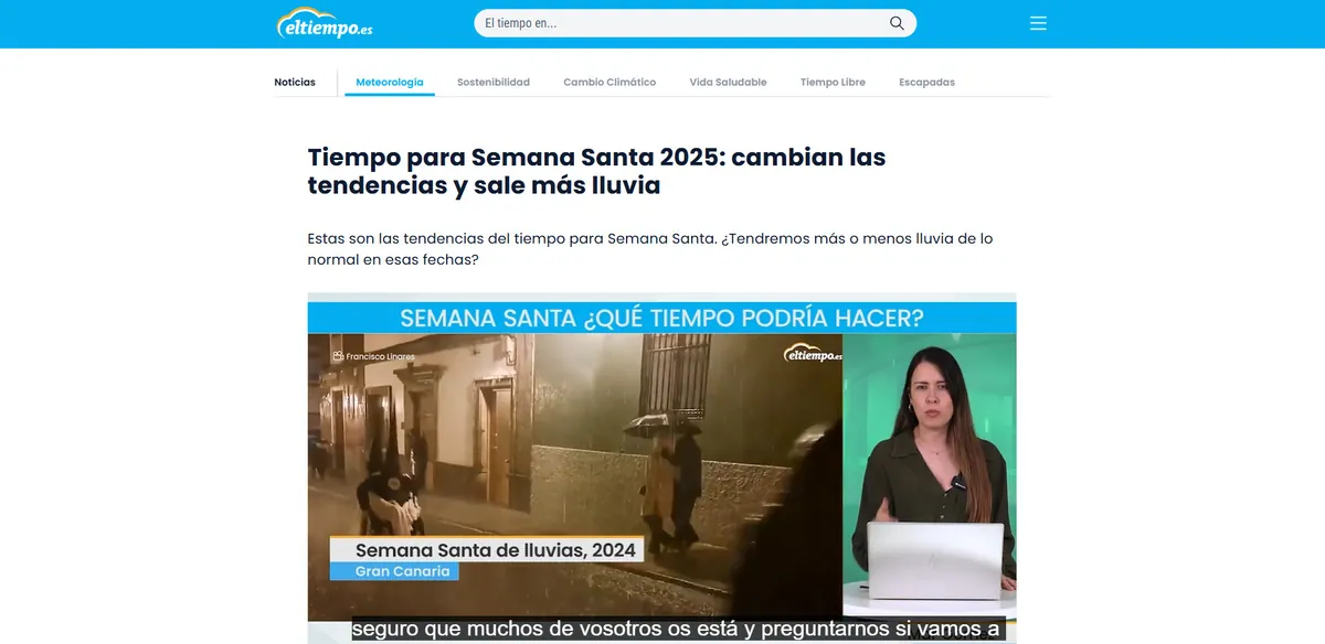 eltiempo.es article on the Holy Week 2025 weather forecast with a video
