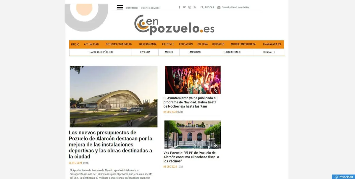 Home page of En Pozuelo, a newspaper in Madrid